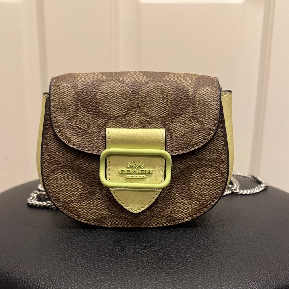 Coach Brown Signature Saddle Crossbody with Yellow Accents